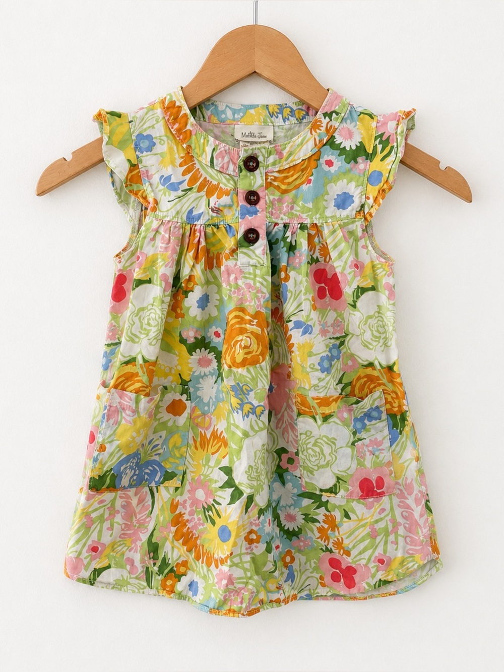 Matilda Jane Day Dream Floral Cotton Dress Girls Size 4 Cap Sleeve Pocket Boho